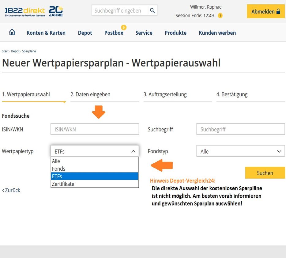 1822direkt Sparplan Auswahl