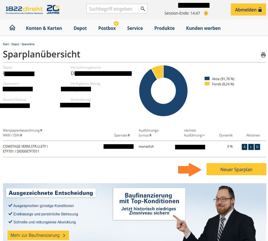 1822direkt neuen Sparplan anlegen