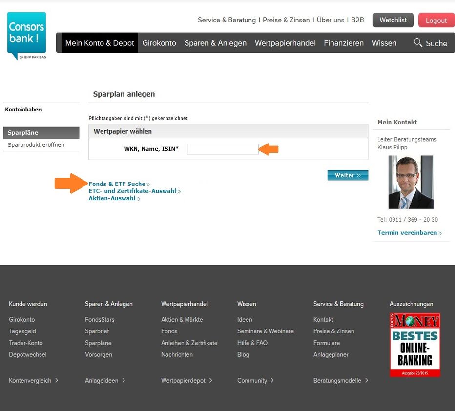 Sparplan suchen bei der Consorsbank