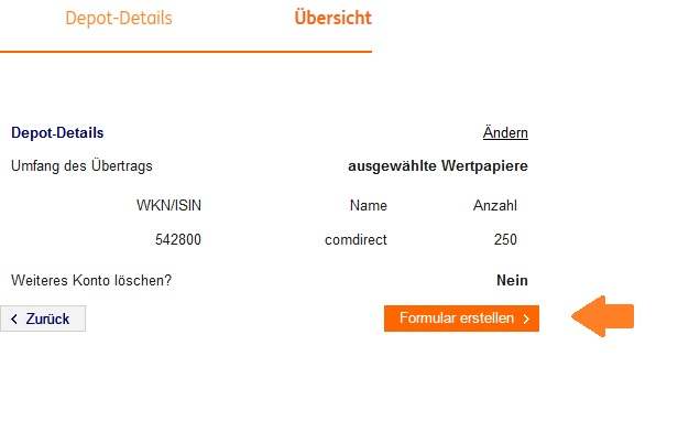 Depotübertrag Formular erstellen