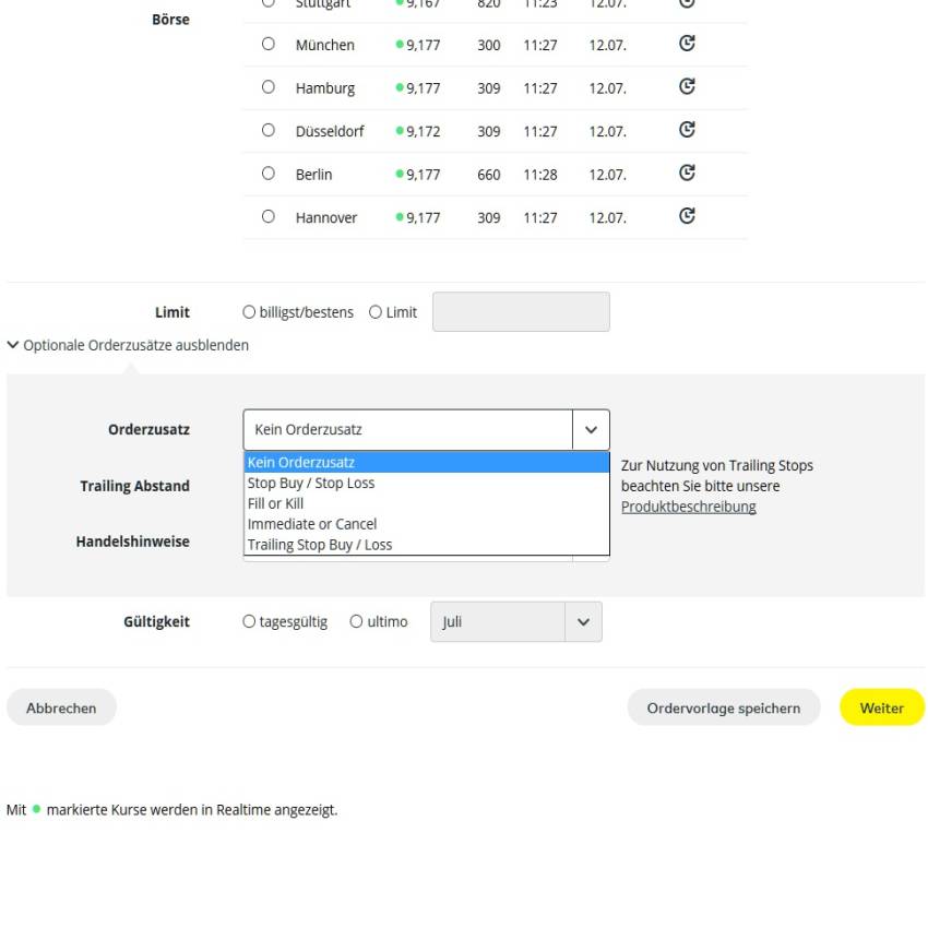 Limitarten und Orderzusätze