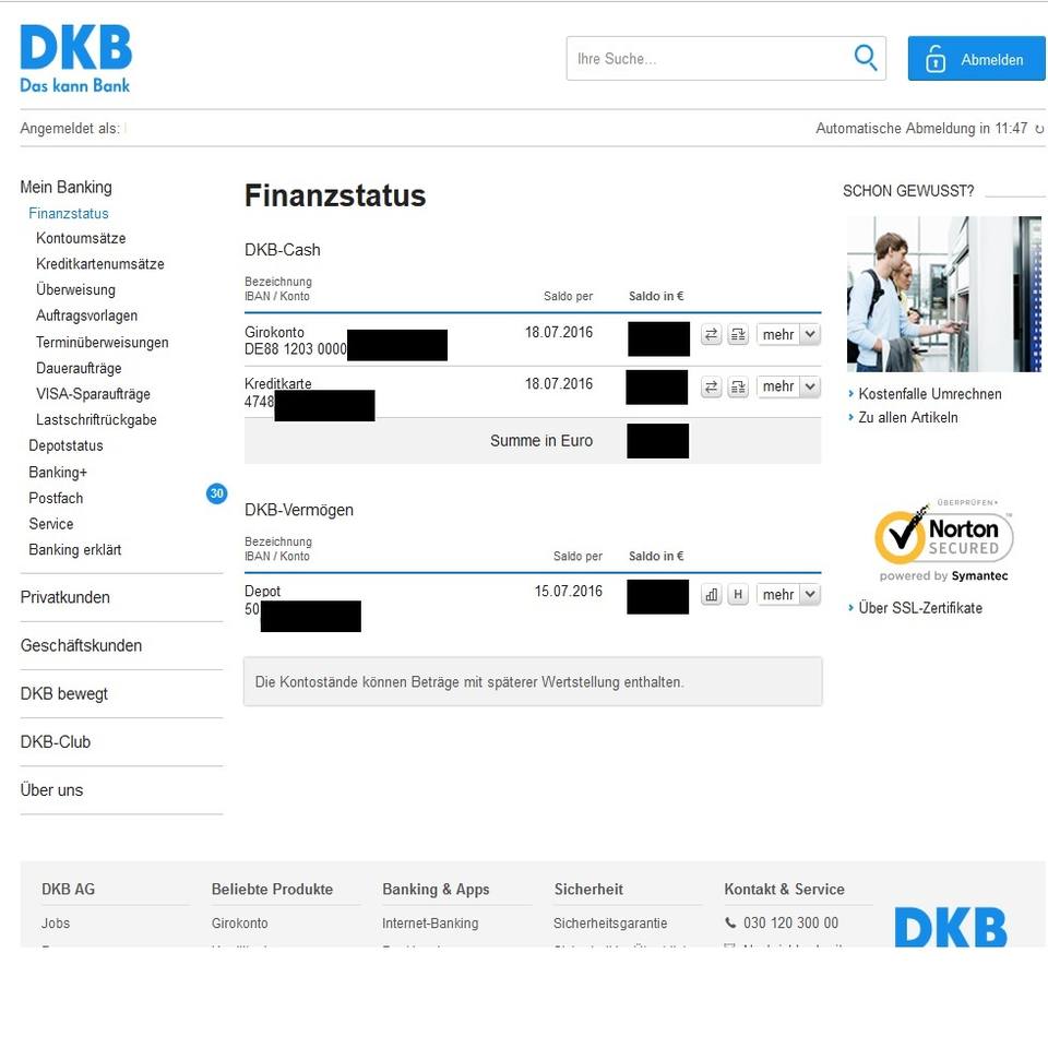 DKB Depot Finanzstatus
