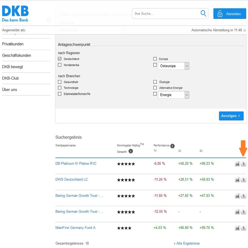 Sparplansuche bei der DKB