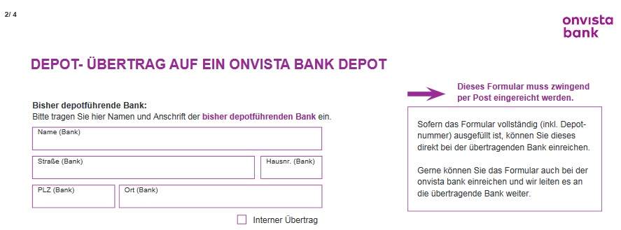 onvista Depotwechsel Formular